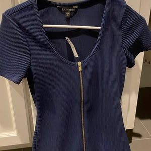 Express navy blue ribbed zip up dress